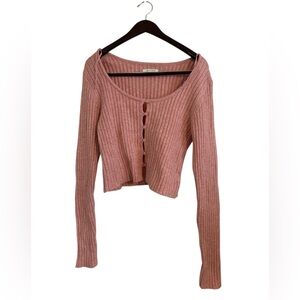 American Eagle Pink Cropped Button Up Sweater Cardigan Women's Size Large